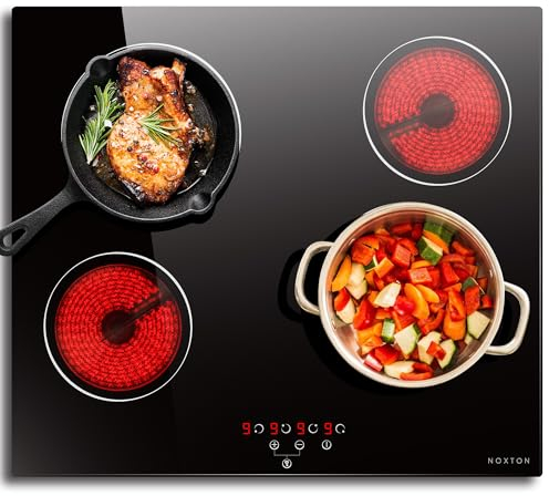 Noxton Piano Cottura Elettrico 4 Fuochi, 6000W Piani Cottura Vetroceramica Incasso, 60cm Piastra Fornello con 9 Funzione Booster Cucina, Tocco Controlli, Timer