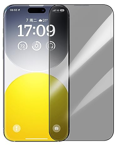 Baseus Premium Sichtschutz-Displayschutzfolie, kompatibel mit iPhone 15 Pro Max, 9H gehärtetes Glas mit einfachem Installationsset, blasenfrei, Anti-Spionage, kratzfest, Anti-Fingerabdruck-Glas