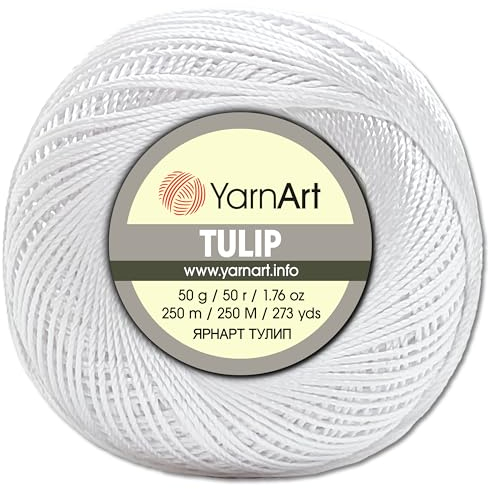 Frida's Wollhaus YarnArt 50 g Tulip Häkelgarn Filetgarn Mikrofaser glänzend seidig 49 Farben (401 | Weiß)