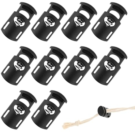 10PCS Plastic Cord Lock, Black Toggles for Drawstrings Single Hole Spring Toggle Stopper Cord Stops Fastener Elastic Shoeslace Paracord Bags Clothing Bungee Swim Goggles
