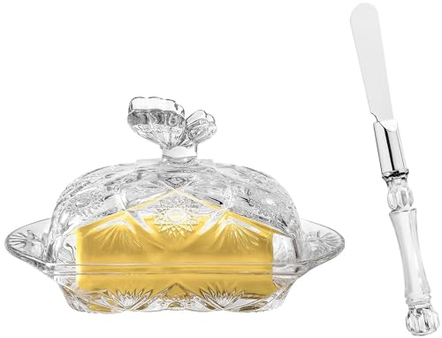 KKGUD Beurrier en verre gaufré avec couteau à beurre