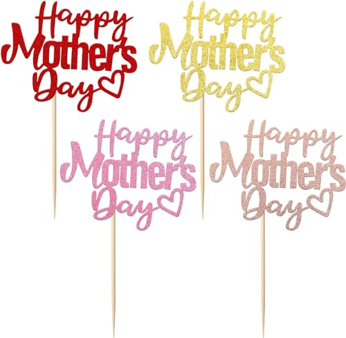 24 Stück Happy Mother's Day Cupcake Toppers Glitter Nummer 1 Mom Love Heart Best Mom Cupcake Picks für Frauen Geburtstag glückliche Muttertag Thema Party Kuchen Dekorationen Neu Buntes