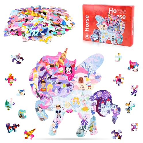 Einhorn Puzzle, Puzzle 60 Teile, Puzzle ab 5 Jahre für Mädchen, Besondere Puzzle für Kinder, Witzig Kinderpuzzle Geschenk,Tier Puzzle ab 3-10 Jahren für Jungen Mädchen