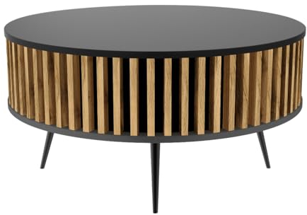 golddor Couchtisch Borneo, Lamellen-Design, Durchmesser 90 cm, Höhe 46 cm lamellen, runder couchtisch, modern, beistelltisch, Tisch