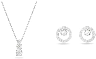 Swarovski: Damen Schmuckset, Attract Trilogy & Creativity Kollektion, Weiß, Rhodiniert, 38 cm Kette, 2 x Rund, Weiß, Rhodiniert Ohrstecker