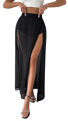 GORGLITTER Maxi Rock Damen Mit Schlitz Mesh Festival Rock Mit Hose Techno | Festival Outfit Damen, Maxi Rock Schlitz, Festival Rock, Y2k Party Rock, High Waist Hosenrock