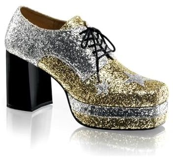 Glamrock Plateau-Schuhe für Herren - Gold-Silber - Glitter-Look - Schuhgröße: 40-41