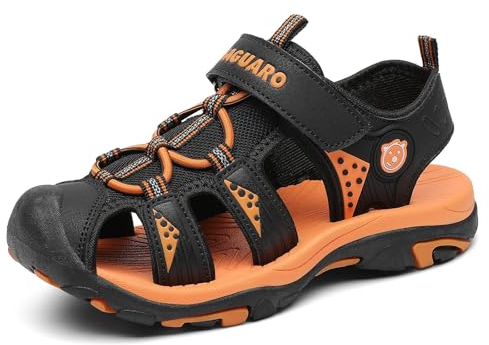 SAGUARO Sandales pour Enfants Sandales plates en cuir souple de Confortables Antidérapantes sports Garçons et filles Sandales Orange 30 EU