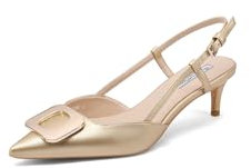 QUEEN HELENA Elegante Schuhe mit niedrigem Absatz Pumps mit Riemen für Damen K3348, gold, 35 EU