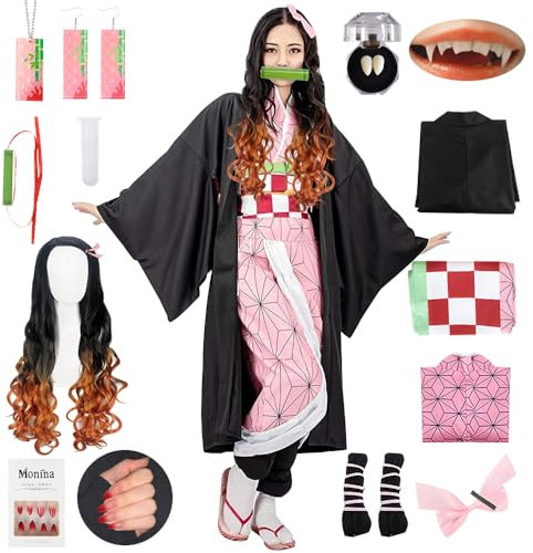 YYDSXK Cosplay Nezuko Tanjirou, Déguisement Kamado Nezuko Tanjirou Kochou Shinobu Mitsuri, Cadeau pour Enfants Adulte, Ensemble de Cape Kimono pour Carnaval Halloween Noël