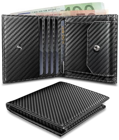 UNOSEKS Portmonee Herren - Herren-Geldbörsen mit RFID Schutz, Mini Geldbörse Herren Bifold, Slim Wallet mit Münzfach,Kreditkartenetui Herren für 4 Karten(Kohlefaser)