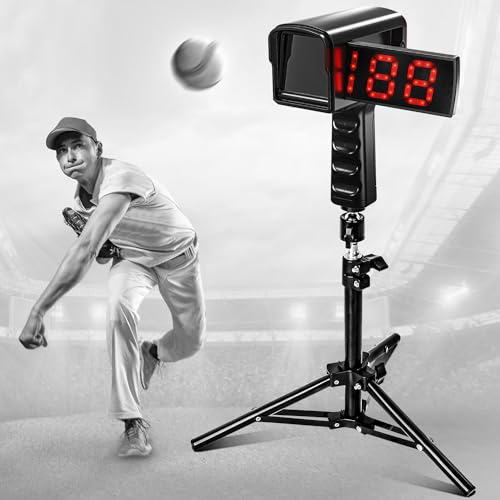 PLAYAPUT Basebollradarpistol med stativ, LED + LCD större skärm, hastighetsradarpistol för baseball softball, handhållna eller handfria hastighetssensorer baseball hastighet träningsutrustning för