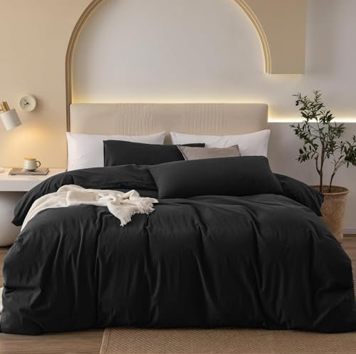 Gezu Bettwäsche 200cmx220 Baumwolle Schwarz Anthrazit 3 Teilig Baumwolle Doppelbett Uni Bettwäsche Set Weiche ÖkoTex Zertifiziert für Allergiker und Kissenbezüge 80x80cm mit Reissverschluss
