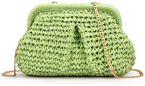 Becokan Straw Clutch Purses for Women Woven Dumpling Bag Summer Wicker Purse Straw Crossbody Bags for Beach Vacation, Green