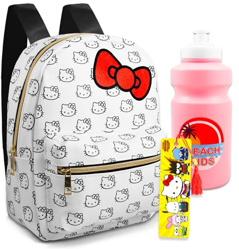 Hello Kitty Hello Kitty Mini-Rucksack-Set f r Damen, 25,4 cm, Hello Kitty Rucksack mit Fronttasche f r Teenager, mit Wasserflasche, Aufklebern, mehr, Hello Kitty Rucksack-Geldb rse, Hello Kitty Small