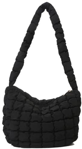 Kexpery Unifarben, gesteppt, Wolke, Handtasche, vielseitig, weich, Schultasche, Kapazität, Tragetaschen, Damen, gesteppt, plissiert, Umhängetasche, Schwarz