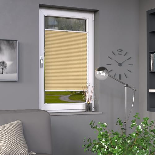 Deco-Raum Plissee auf Maß Beige Fenster Plisseerollo Faltstore Jalousie Sonnenschutz Sichtschutz lichtdurchlässig Rollo für Fenster & Tür B:81-90 cm, H: 101-150 cm