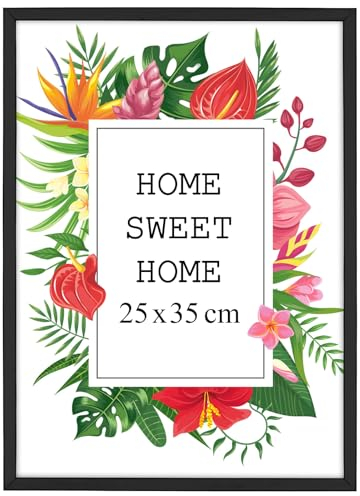 MG Design Bilderrahmen B4 25 x 35 cm - Farbe Schwarz, aus Holz, mit Acrylglas - zum vertikalen oder horizontalen Aufhängen, ohne Hintergrund, für Fotos, Poster, Puzzles
