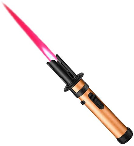 Verstellbares Küchenfeuerzeug mit roter Flamme, Sturmfeuerzeug, Jet-Flame-Feuerzeug, nachfüllbares Butanfeuerzeug für Sahnepudding, Desserts, Grillen und Backen (kein Butangas) (Orange Farbe B)