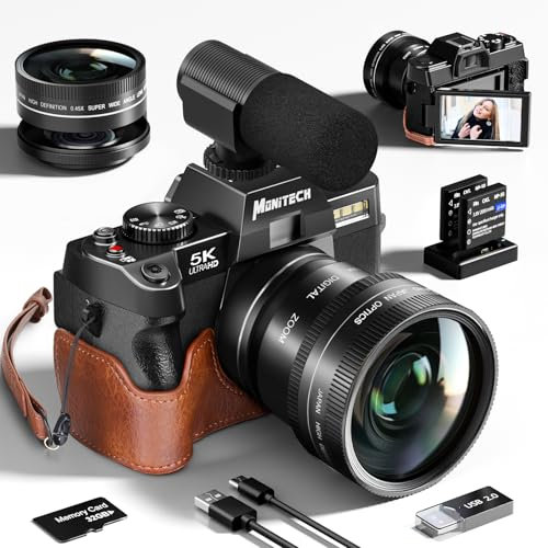 Appareil Photo numérique pour la Photographie et la vidéo,5K Caméra Vlogging 48MP pour Youtube avec écran Flip 180°,Zoom numérique 16X, Grand Angle 52mm, dragonne en Cuir, 2 Batteries(S100,Noir)