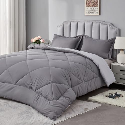 beeweed Bettdecke 155x220 Winter Warm Winterbettdecke 155 x 220 Wende-Steppdecke 450GSM Füllung 4 Jahreszeiten Bettdecke Duvet Weiche Mikrofaser Schlafdecke mit Kissenbezüge