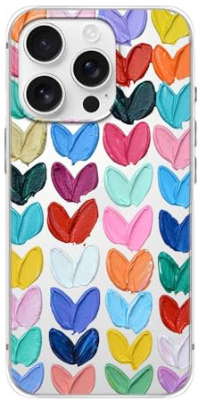 FancyCase Compatible with iPhone 16 Pro Case (6.3 inch)-Lovely Colorful Hearts Pattern Flexible TPU Protective Clear Case (Colorful Hearts)