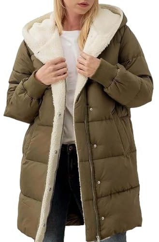 Winterjacke Damen Lang Warm Gefüttert, Winter Warm Wintermantel Parka Jacke Gefütterter Winterparka Mantel Fleecejacke Outdoor Kapuzenjacke Kapuzenmantel Reißverschluss Fleecemantel Outwear