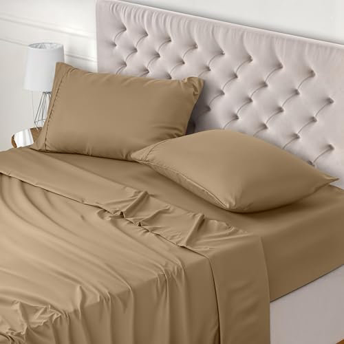 Utopia Bedding 4 Teilige Bettlaken Set 180x200 cm, Sand - Polyester Microfaser, 1 Spannbettlaken 180x200 cm, 1 Bettlaken 270x290 cm und 2 Kissenbezüge 50x75 cm
