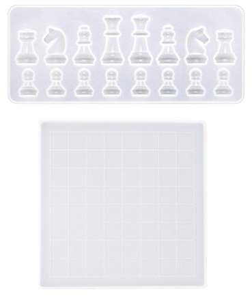 1 juego de ajedrez + tablero de ajedrez de silicona, molde de resina epoxi de cristal