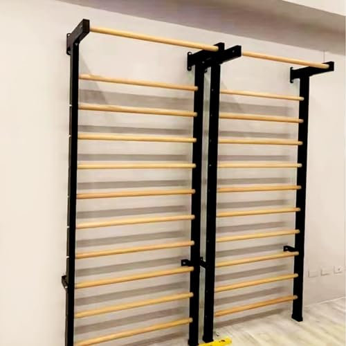 Solid Beech Wood Stall Bar, Swedish Ladder Suspension Trainer with 16 Strategic Rods, for Home, Gym, School and Clinics