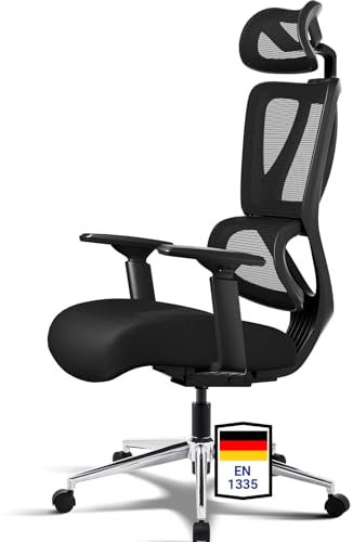 MELOKEA Bürostuhl Ergonomisch, Schreibtischstuhl mit Dynamischer Lordosenstütze, Elastisches Federkernpolste, Extra Breite Kopfstütze, Große Menschen, EN 1335 Stuhl, Bürosessel 150KG, ReliefBack