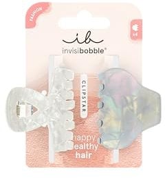 Invisibobble - CLIPSTAR Pearly Frost - 2 barrettes moyennes avec design marbré bleu et blanc, élégantes et robustes - Maintien fiable pour toutes les occasions