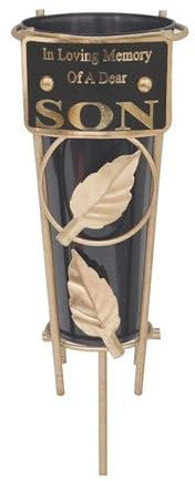 Graveside Memorial Flower Holder Vase – Durable Metal Spike Grave Decoration | Elegant Tribute for Loved Ones, Durable Cemetery Ornament for Flowers & Loving Remembrance – Black (Son)