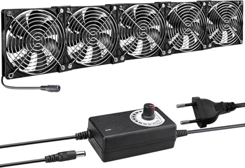 Joycabin 5 x 120mm Gehäuselüfter, 12V lüfter, Computer Lüfter mit Geschwindigkeitskontrolle, PC Lüfte, Bürstenlos Kühlung Lüfter PC Ventilator für Computer Laptop, TV Box, AV Kabine, Router (5)