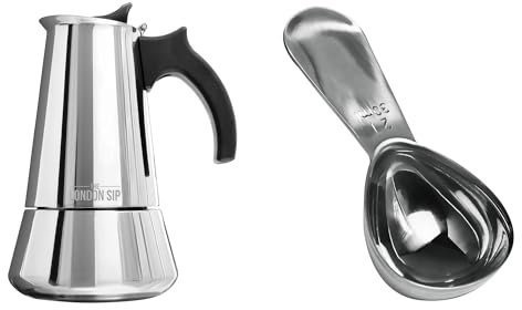 London Sip Espressokocher aus Edelstahl, Mokkakanne und Kaffeelöffel-Set