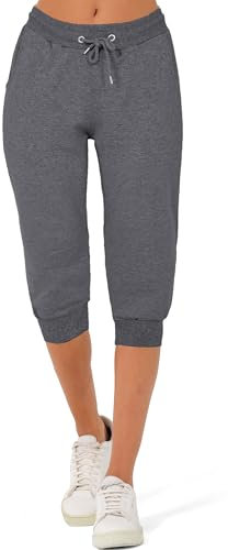 Smith & Solo Jogginghose Damen 3/4 - Sporthose Capri Kurze Hose Yogahose Damen, Freizeithose Laufhose Sommer Kurz Hosen,Trainingshose Fitness Sweathose (Anthrazit, XL)