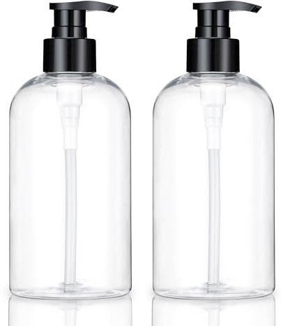 KREMORV Lot de 2 flacons à pompe vides en plastique - 500 ml et 300 ml - Transparent - Rechargeables - Pour shampooing cosmétique, savon liquide