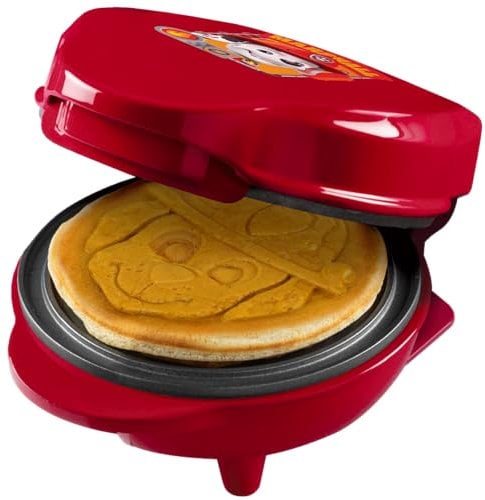 Paw Patrol Mini Waffeleisen, Waffeleisen mit Sonderplatte Marshall, Waffelgröße: Ø 10cm, ideale Größe für Kinder, für Geburtstage oder als Geschenk, offizielles Lizenzprodukt, Farbe: Rot