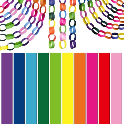 CHRORINE 600Pcs Colorful Paper Chains Strips for Birthday Party Decorations DIY Crafts Supplies (Rainbow, 1 x 7.08 inches)