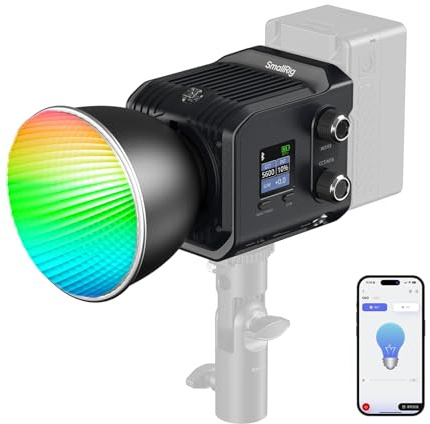 SmallRig RC 100C Lampe vidéo LED RGBWW, contrôle par application, 100 W COB, éclairage continu, projecteur portable, 2700-10000K/CRI 96+/TLCI 98+, 12 effets, 11000 lux/1 m