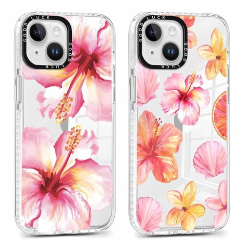 Foonary 2 Pack Cute Flower Print Phone Case for iPhone 14/iPhone 13 6.1, Fashion Design Soft Slim Clear Case Shockproof TPU Bumper Protective Cover for Women Girls