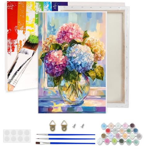 AIRDEA Hortensias colorés Peinture Numero Adulte, Fenêtre DIY Kit Activité Manuelle Peinture Acrylique, Peinture par Numero Adulte avec Pinceaux et Acryliques 20x30 cm (Encadrée)