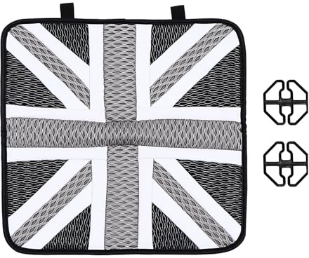 Autokissen Sommer Sitzkissen aus Eisseide Atmungsaktiv für Autositz | Universelle Passform, Kühlmatte für Sommer und Ganzjahresnutzung, Union Flag Pattern, Luxuriöse Optik