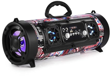 Bluetooth Speaker with Heavy Bass, 3000mAh Battery, LED DJ Lights, Dual Mic Karaoke, FM Radio, USB/TF Support, Union Jack Design, Shoulder Strap for Parties & Camping