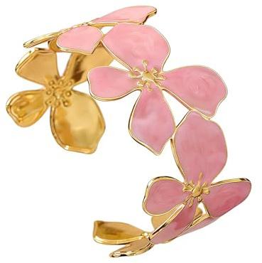 FOSLXIN Bracciale rigido in oro da donna, bracciale a forma di fiore, bracciale rigido in oro, bracciali rigidi larghi in oro, bracciali rigidi aperti, gioielli di tendenza in oro