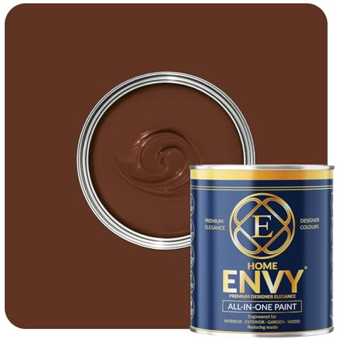 ENVY All-in-One Paint - High Coverage Paint for Interior & Exterior Walls, Wood & Furniture | Multi Surface Paint & Primer | Designer Colours For All Walls - Chocolate - 1L - Matt