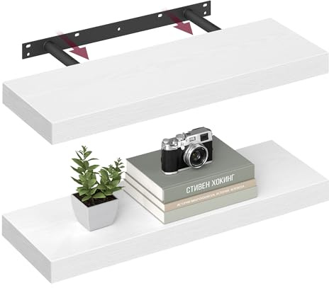 VASAGLE Wandregal, 2er Set, Schweberegal, Regalbrett, 20 x 60 x 3,8 cm | Wandboard für Bilderrahmen, Deko, Regal für Wohnzimmer, Arbeitszimmer, Küche, schneeweiß, CUSTOS Kollektion LWS026WE01-2J