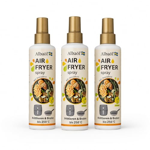 Albaöl Air Fryer Spray 3 x 190 ml - Ölspray für Heißluftfritteuse & Pfanne, mit Avocadoöl, Hitzebeständig bis 250 °C