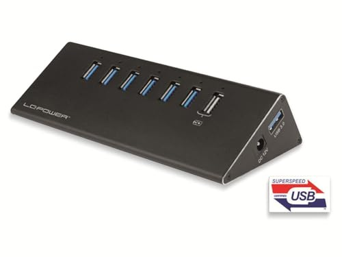 LC-Power LC-HUB-ALU-2B-7 USB 3.0 Hub | 6X USB-Ports | 1x Lade-Port | 5 Gbit/s Superspeed | Aluminium Gehäuse | Plug'n'Play