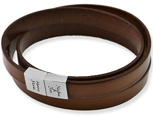 Herren Armband Gravur Leder braun Mann Lederarmband Koordinaten oder Spruch Armband mit Gravur Männer Herrenschmuck Männerschmuck | HANDMADE IN GERMANY